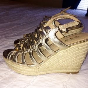 Gold wedge heels